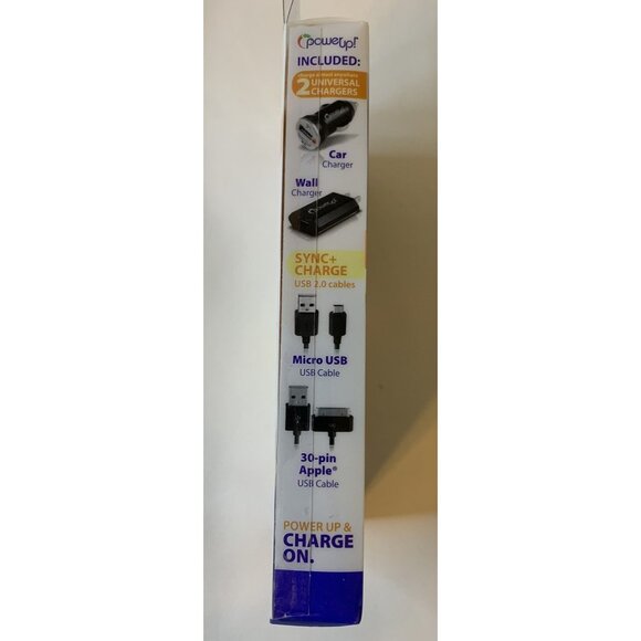 PowerUp Universal USB Sync+Charge Kit Car and Wall Chargers Micro USB 30-Pin NEW - Picture 7 of 8